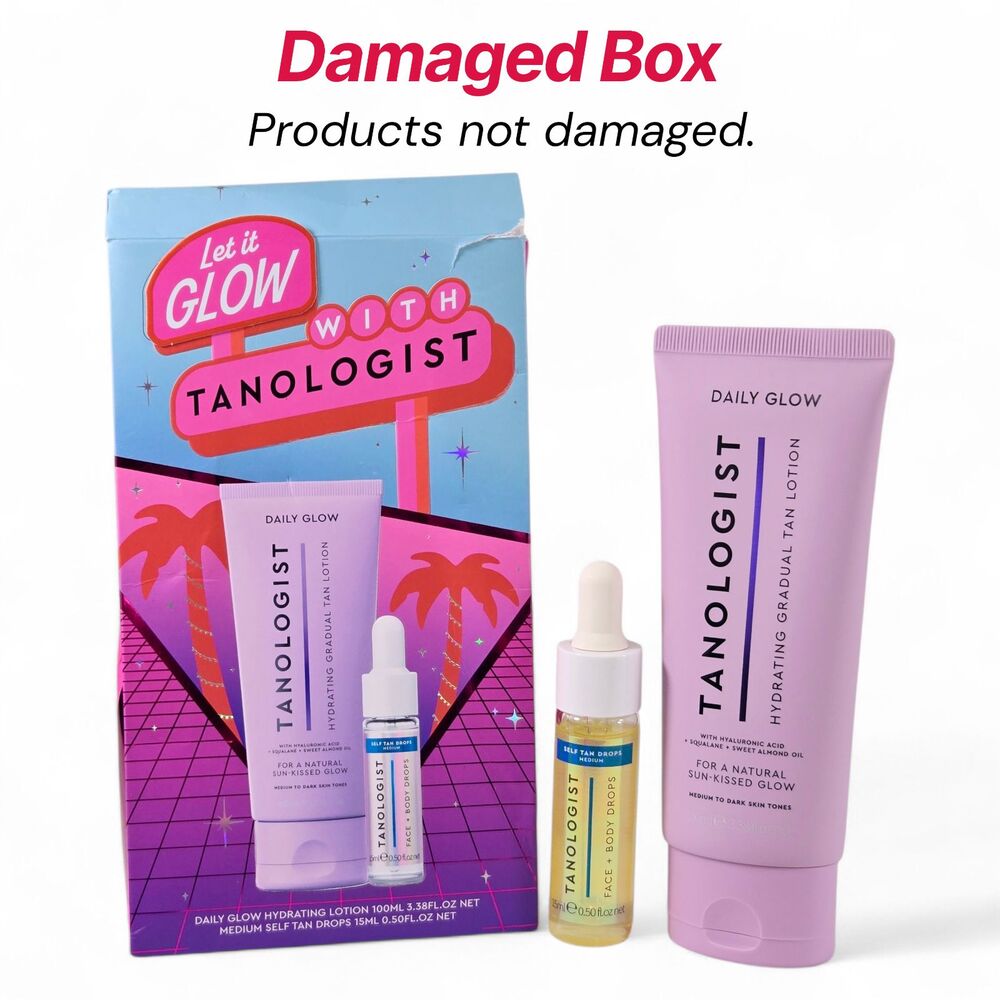 Tanologist Let It Glow Kit Hydrating Lotion & Medium Self Tan Drops DAMAGED BOX